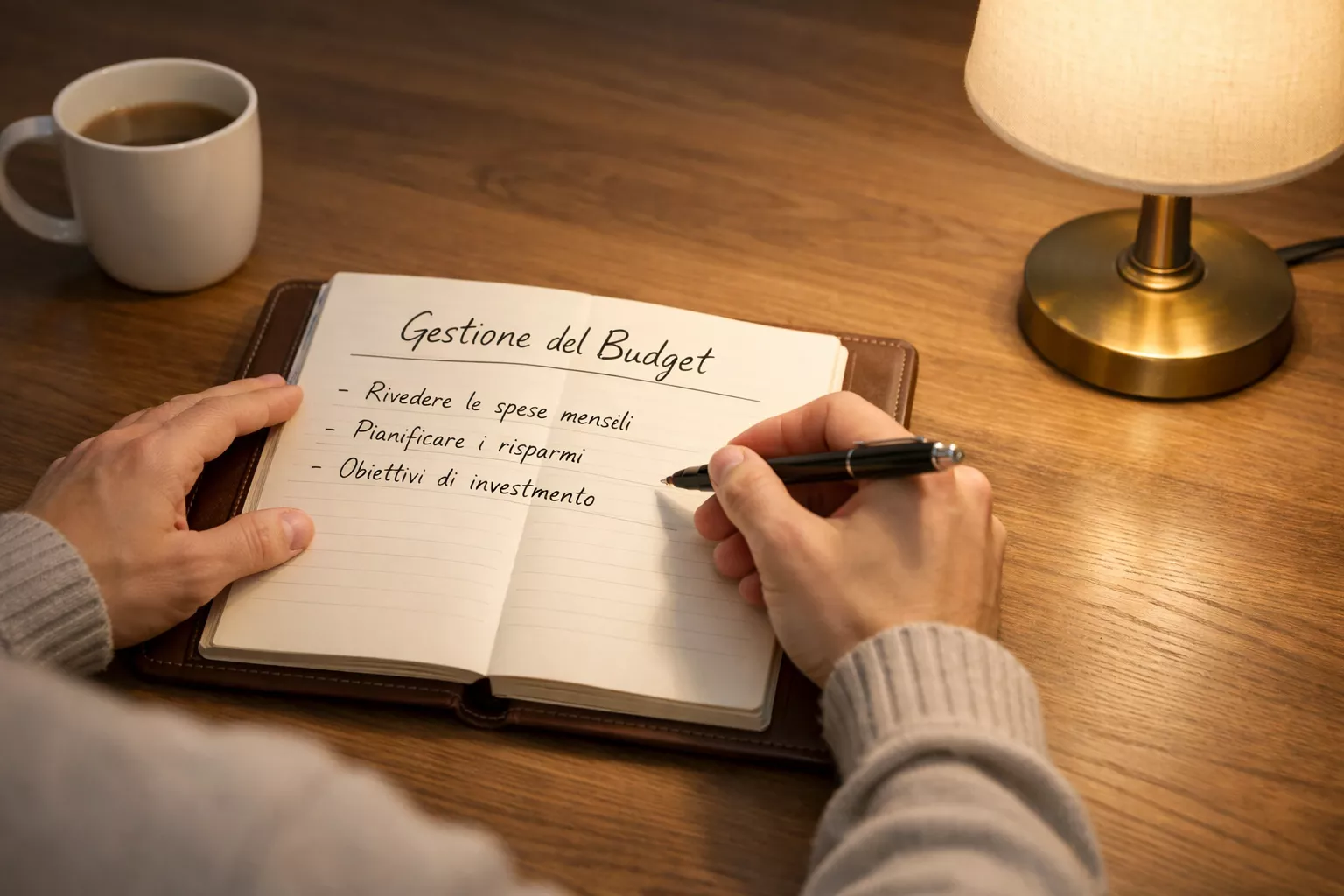 Persona che organizza le proprie finanze con un quaderno