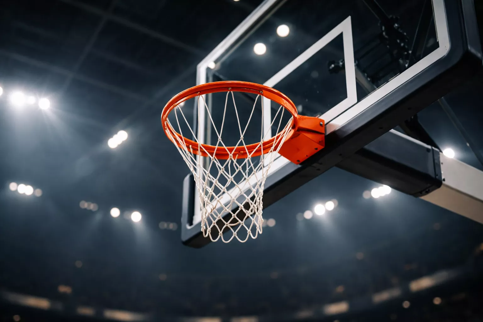 Canestro da basket in un palazzetto sportivo