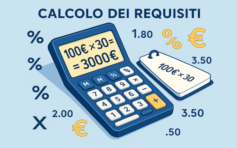 Calcolatrice con esempi di calcolo dei requisiti di scommessa e moltiplicatori bonus
