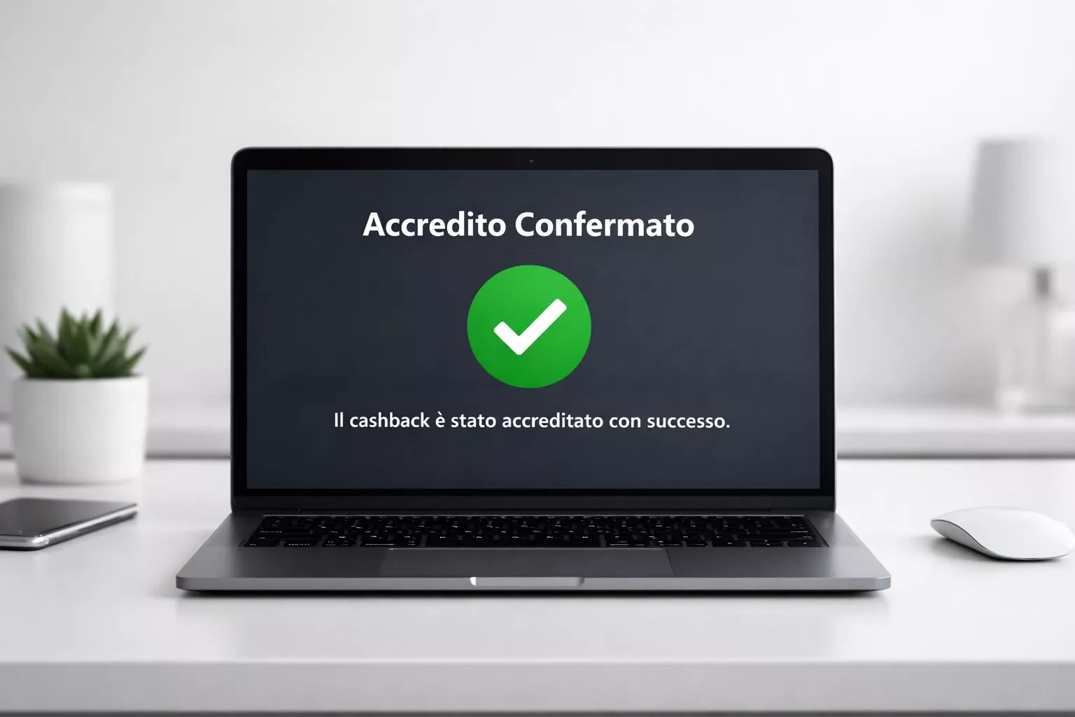 Schermo di laptop che mostra una conferma di transazione completata
