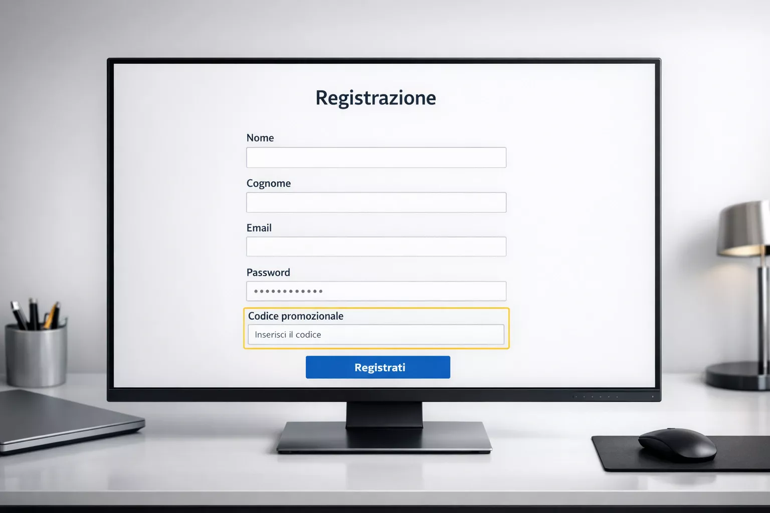 Schermo di computer con un modulo di registrazione online