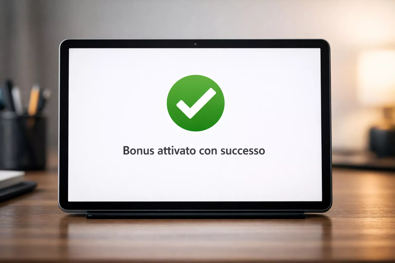 Schermo che mostra una conferma di attivazione con segno di spunta