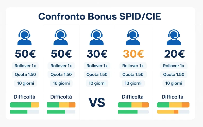 Confronto tra i migliori operatori bookmaker che offrono bonus con SPID e CIE