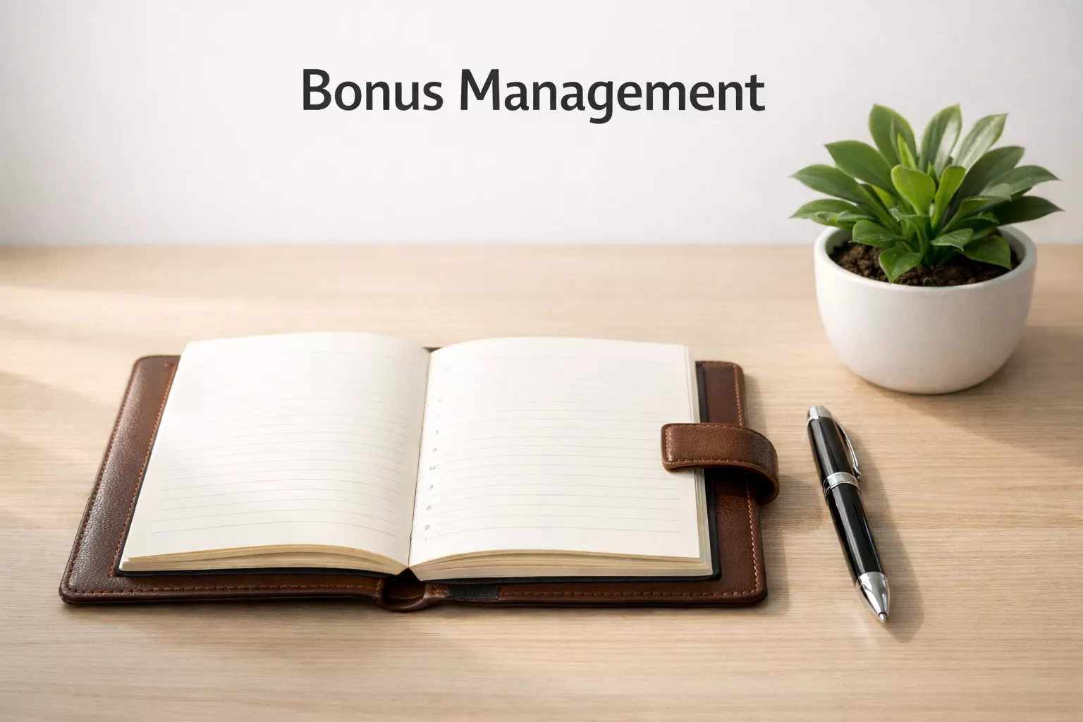 Scrivania ordinata con agenda e penna che simboleggia l'organizzazione