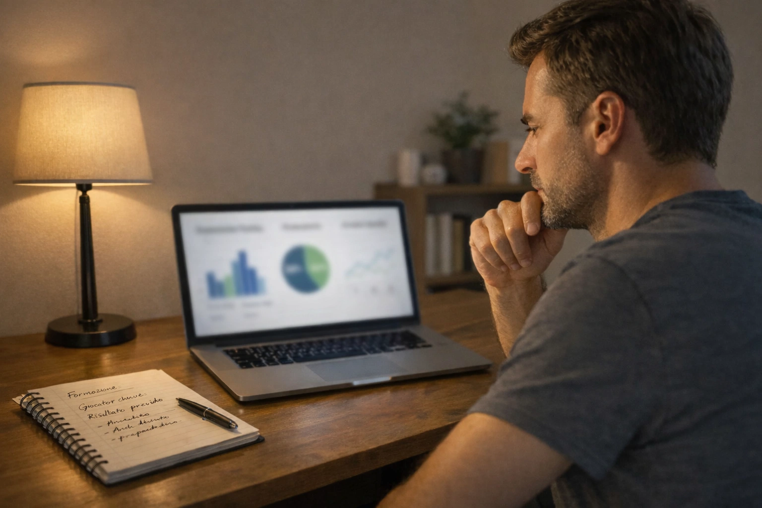 Persona che analizza statistiche sportive su laptop