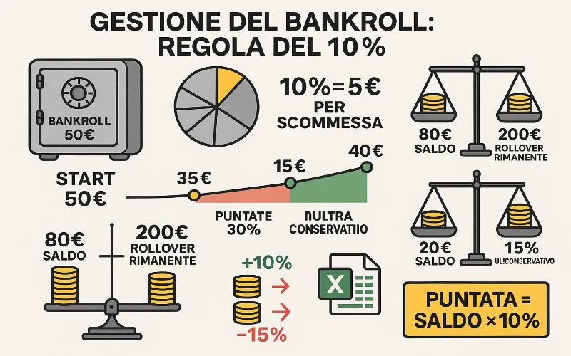 Gestione del bankroll con la regola della percentuale fissa - 10% massimo per scommessa