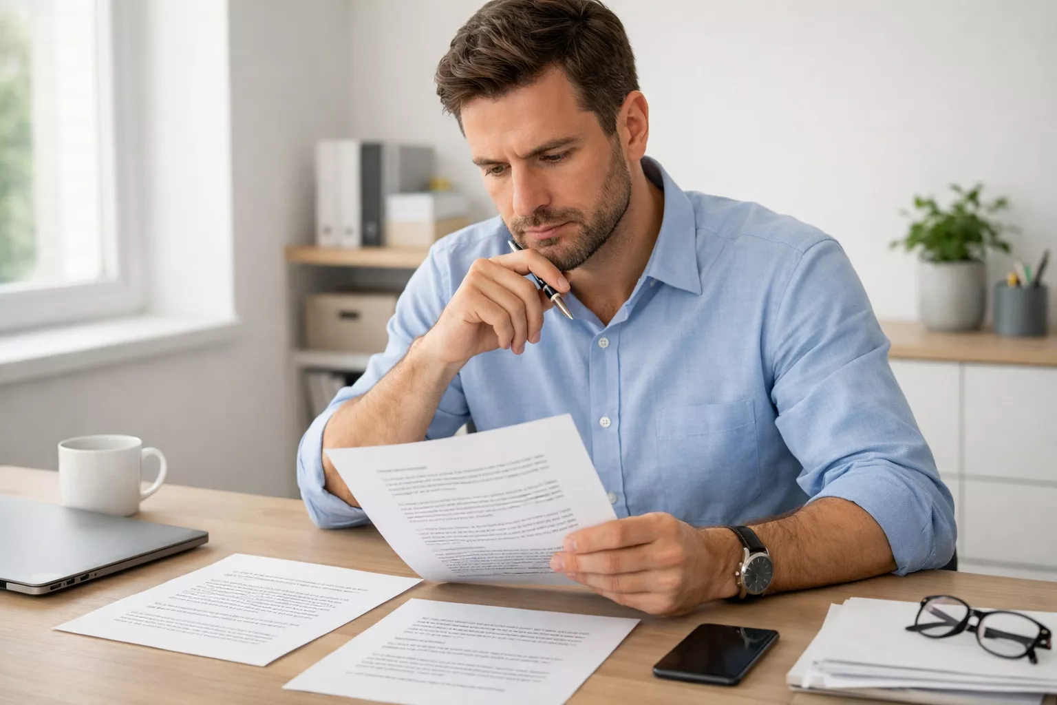 Persona che studia documenti con attenzione