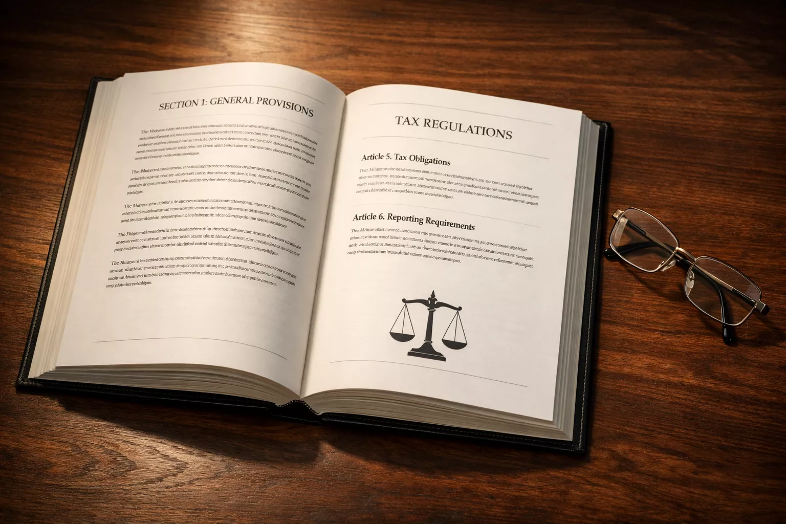 Libro di legge aperto su una scrivania