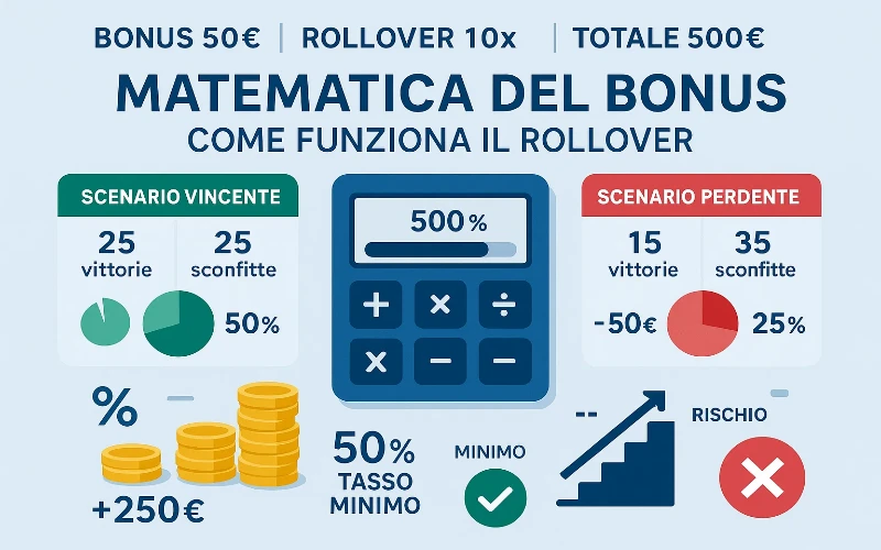 Matematica dei bonus - calcoli dettagliati del rollover e tasso di successo minimo necessario
