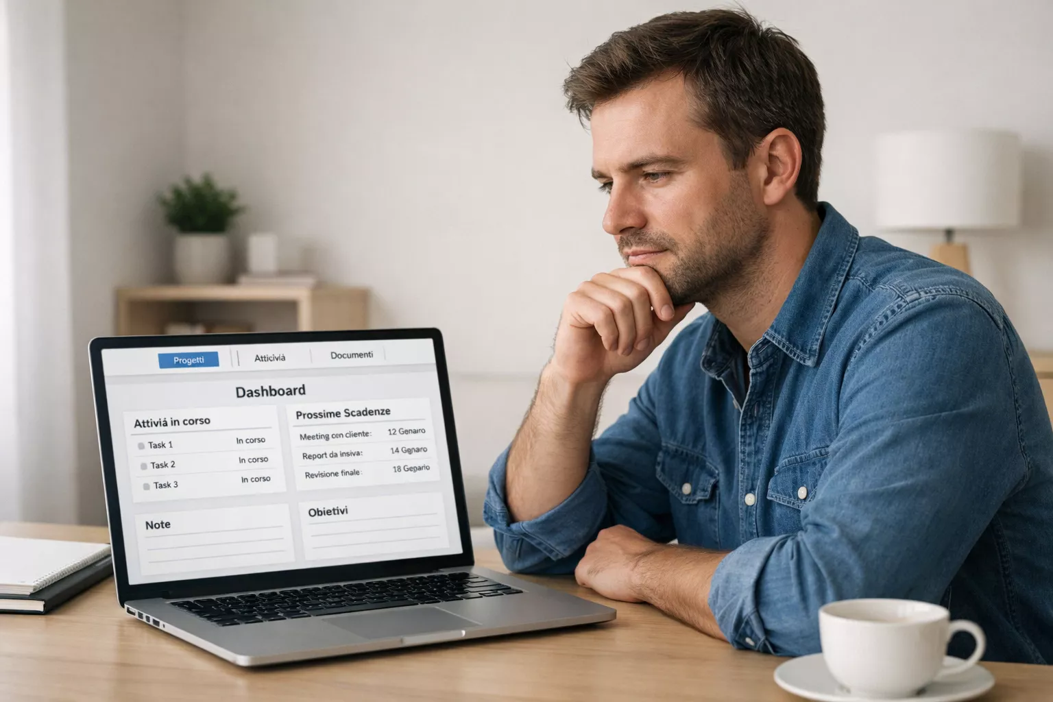 Persona pensierosa che riflette davanti al computer
