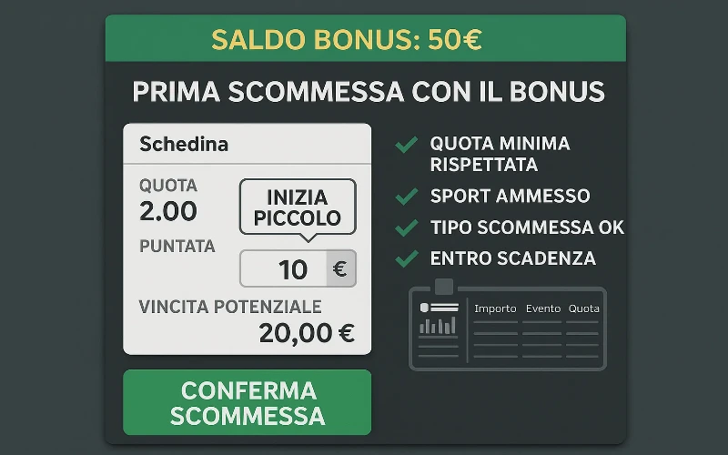 Primo utilizzo del credito bonus - strategia per piazzare la prima scommessa rispettando i requisiti