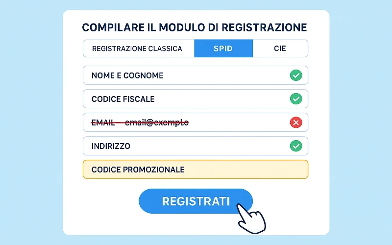 Processo di registrazione corretto - come compilare il form con dati esatti e codice promozionale