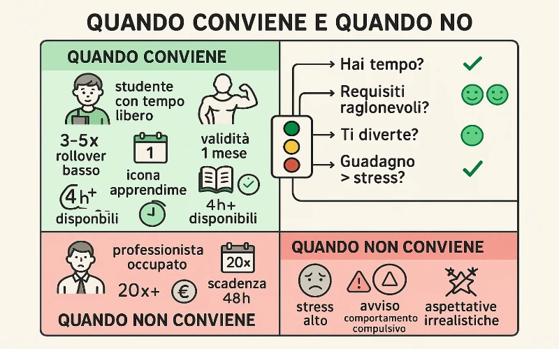 Matrice decisionale: quando conviene e quando non conviene usare i bonus senza deposito