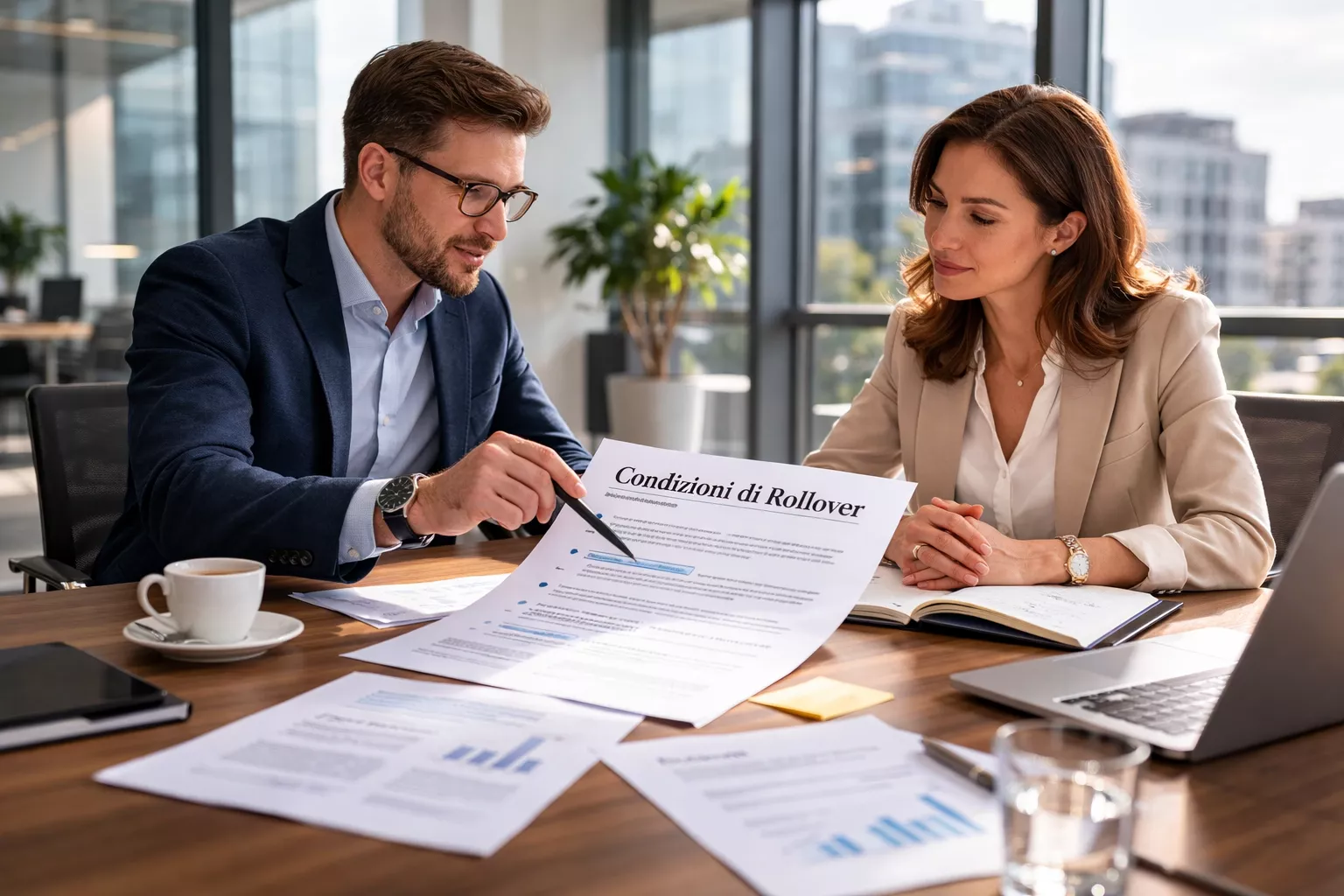 Due persone che discutono e confrontano documenti