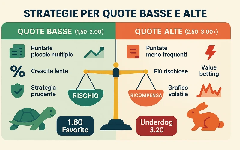 Confronto strategie per quote basse e quote alte - approcci diversi per requisiti differenti