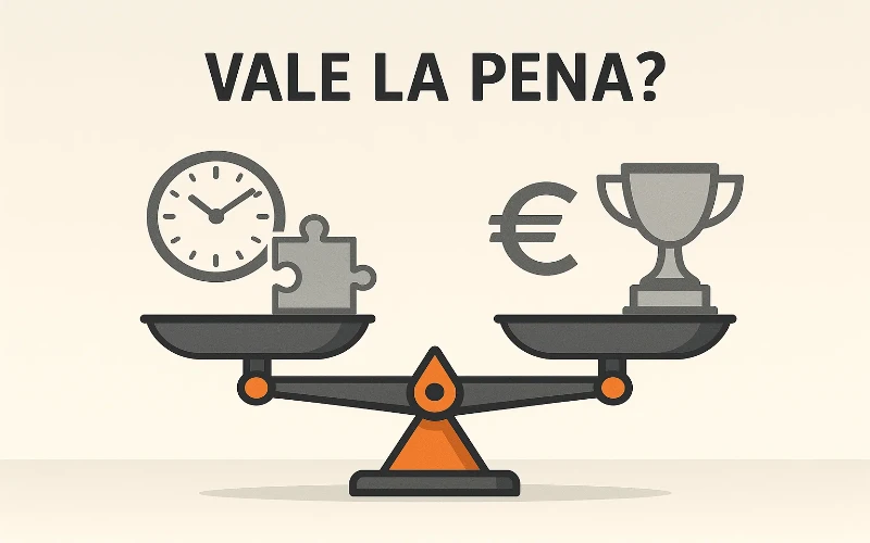 Bilancia che pesa i pro e contro dei bonus senza deposito - valutazione costi benefici