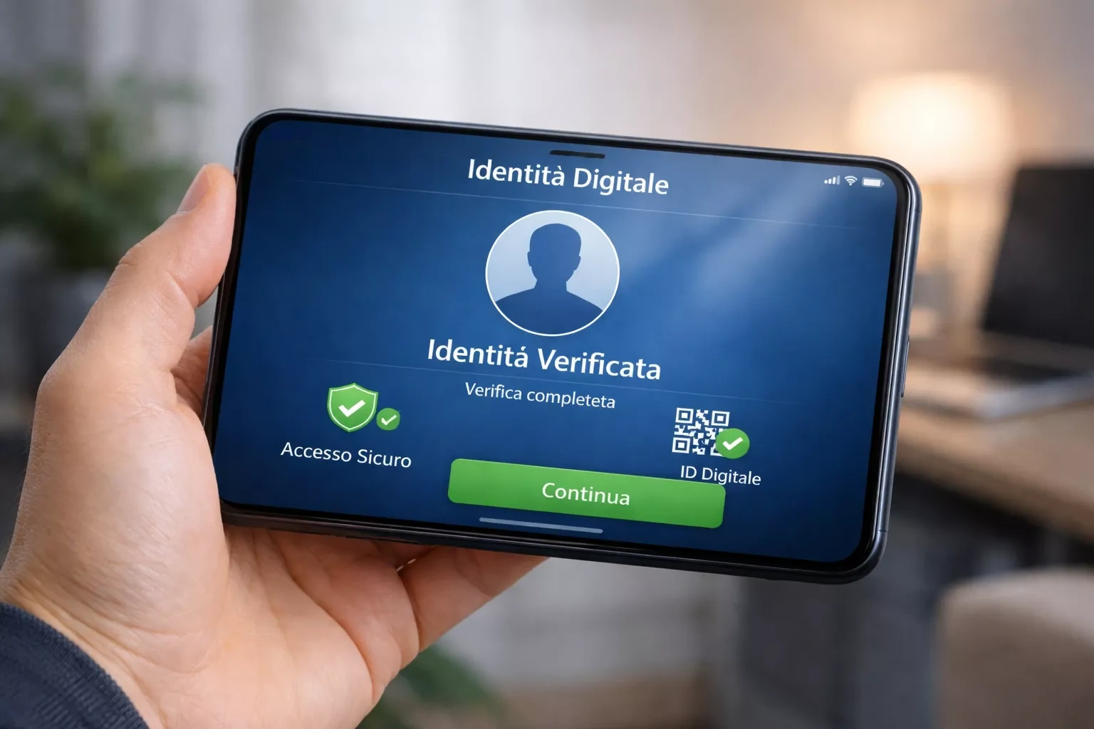 Persona che usa l'identità digitale su smartphone