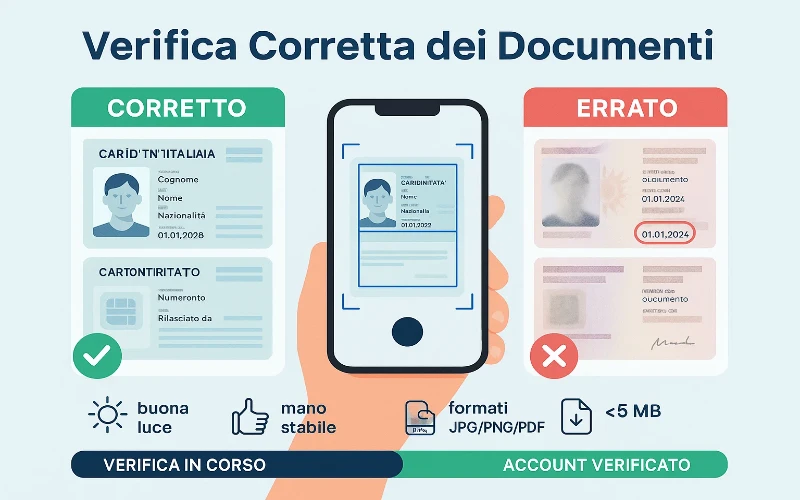 Guida alla verifica dell'identità - come caricare documenti corretti con foto nitide e leggibili
